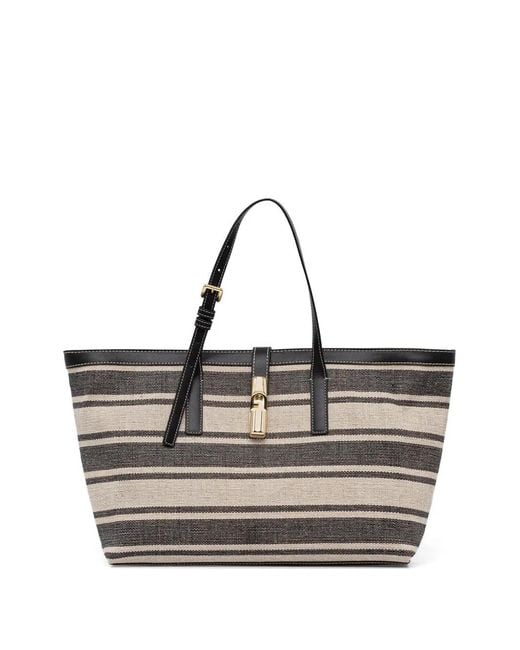 Furla Black L Debby Striped Tote Bag