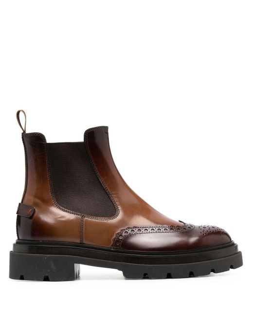 Santoni Leather Ankle Brogue Boots in Brown for Men | Lyst