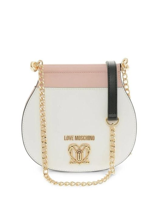 Moschino White Logo-Plaque Shoulder Bag