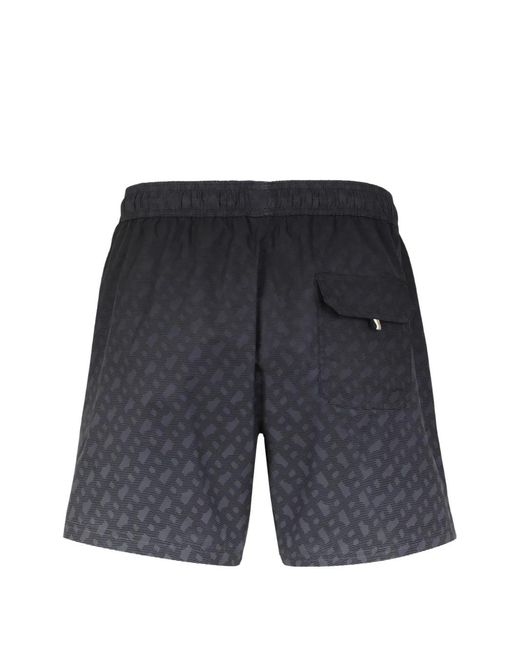 Boss Blue Logo-Badge Swim Shorts With Degradé Monogram Print for men