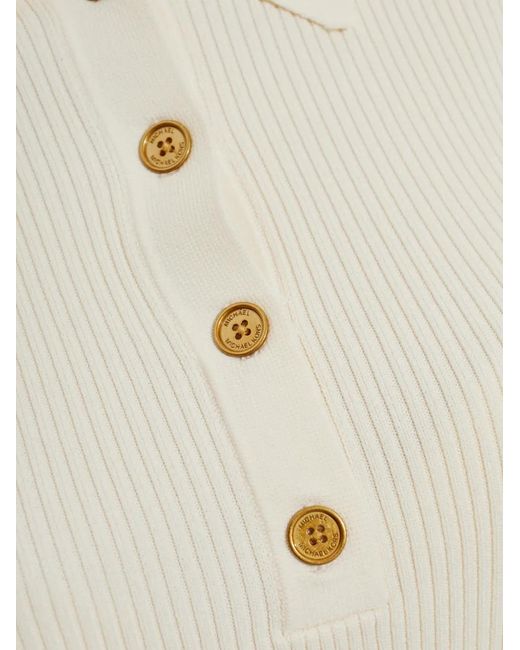 MICHAEL Michael Kors White Ribbed-Knit Long-Sleeve Polo Top