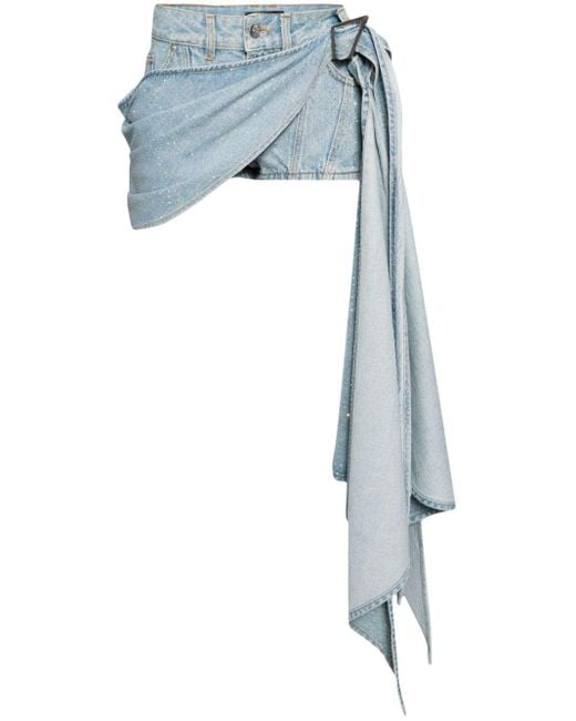 Short en jean à détail drapé Mugler en coloris Blue