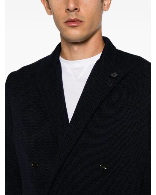 Lardini Black Double-Breasted Knit Blazer for men