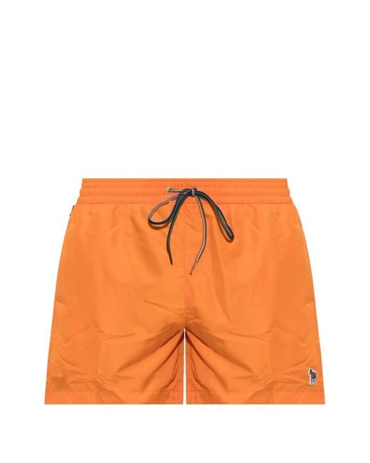 Paul Smith Orange Zebra-Logo Swim Shorts for men