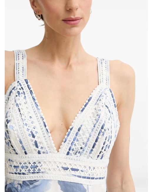 Guess White Maxi Floral-Print Ruffled Dress