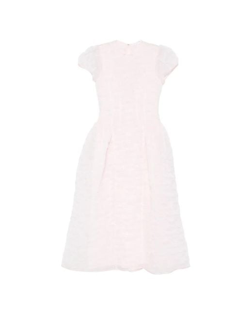 CECILIE BAHNSEN Pink Puff-Sleeve Seam-Detail Midi Dress