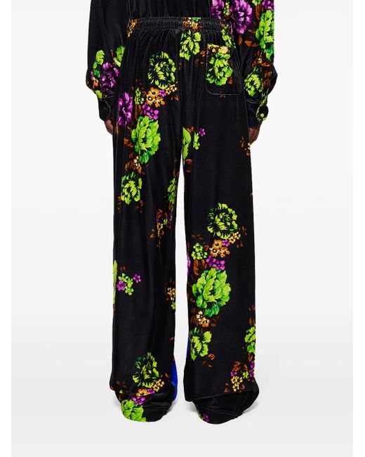 Vetements Blue Floral-Print Velvet Track Pants for men