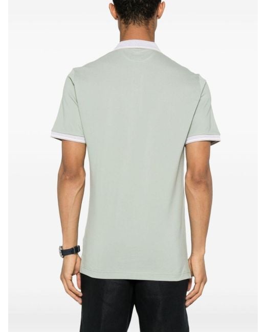Eleventy Green Stripe-detail Cotton Polo Shirt for men
