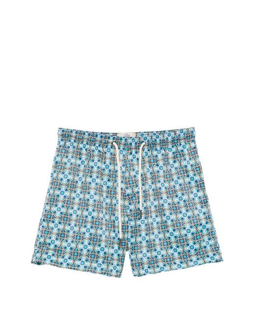 Peninsula Blue Geometric-Print Swim Shorts for men