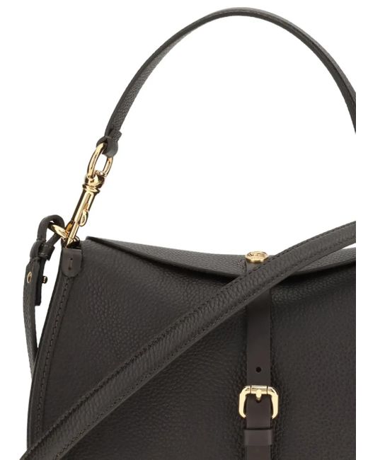 Etro Black Medium Grained Leather Shoulder Bag With Buckle