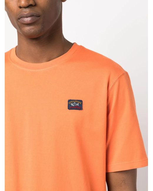 Paul & Shark Orange Logo-Patch Cotton T-Shirt for men