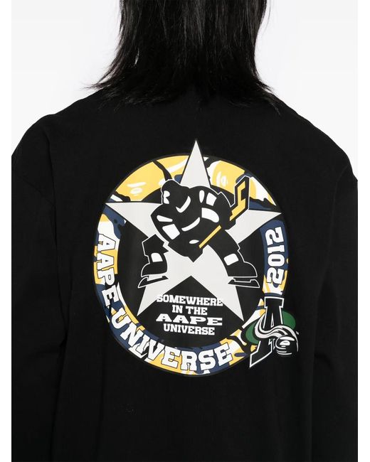 Aape By A Bathing Ape Black Logo-Print Long-Sleeved T-Shirt for men