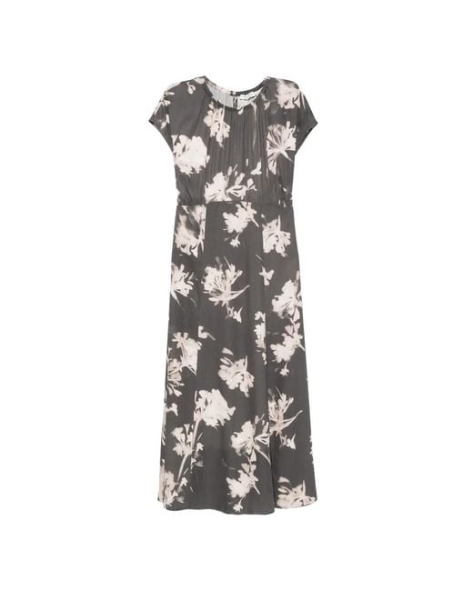 Marc O' Polo White Floral-Print Side-Slit Midi Dress