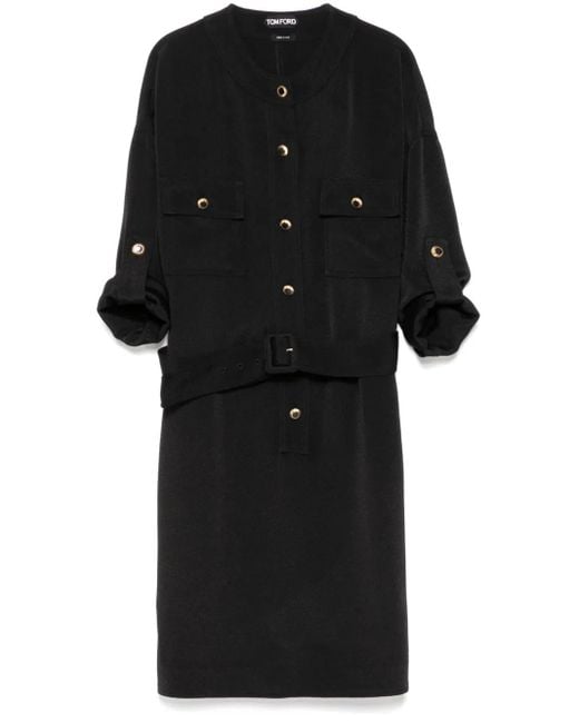 Tom Ford Black Textured Belted Mini Shirt Dress