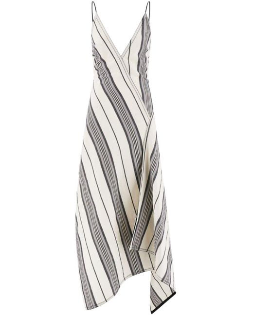 Ferragamo White Asymmetric Striped Dress