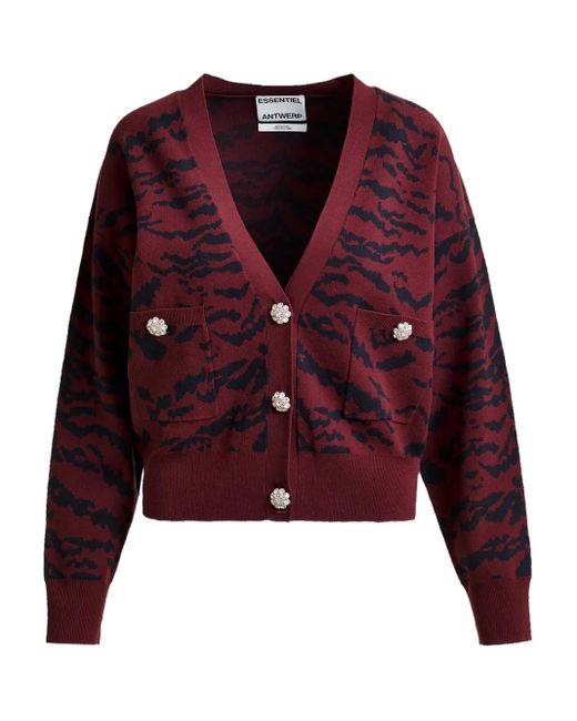 Essentiel Antwerp Red Icali Cardigan mit Tiger-Print