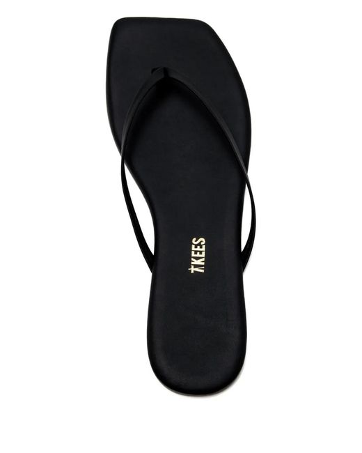TKEES Black Lily Leather Flip-Flops
