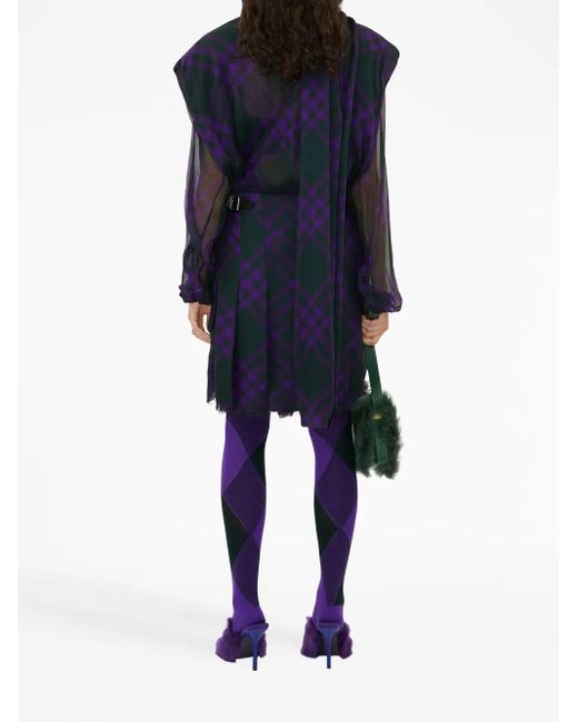 Burberry Blue Check-Pattern Frayed Kilt