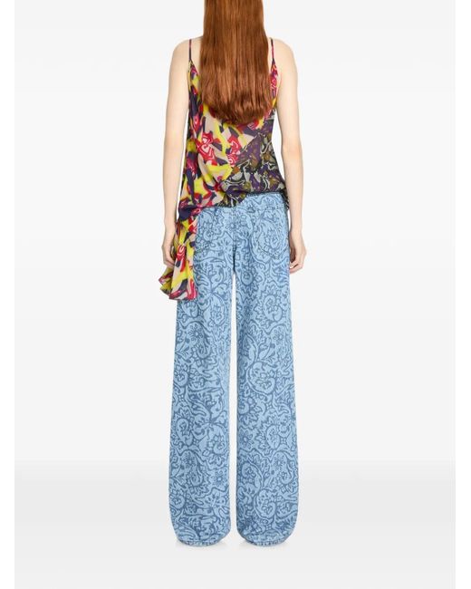 Dries Van Noten Blue Printed Denim Pants