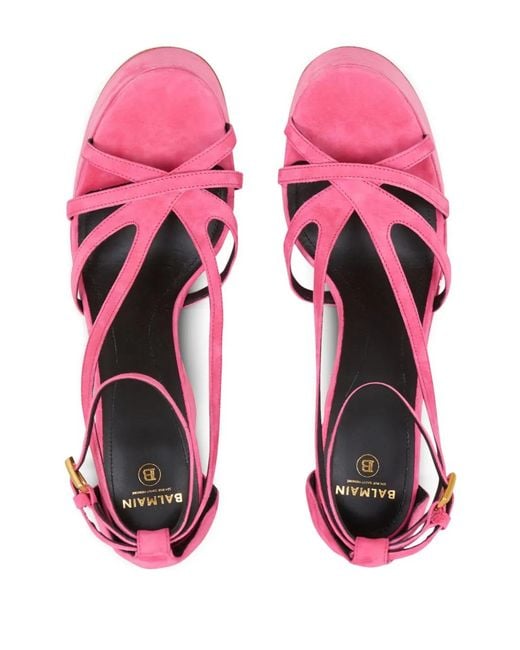 Balmain Pink Suede Cam Platform Sandals 160