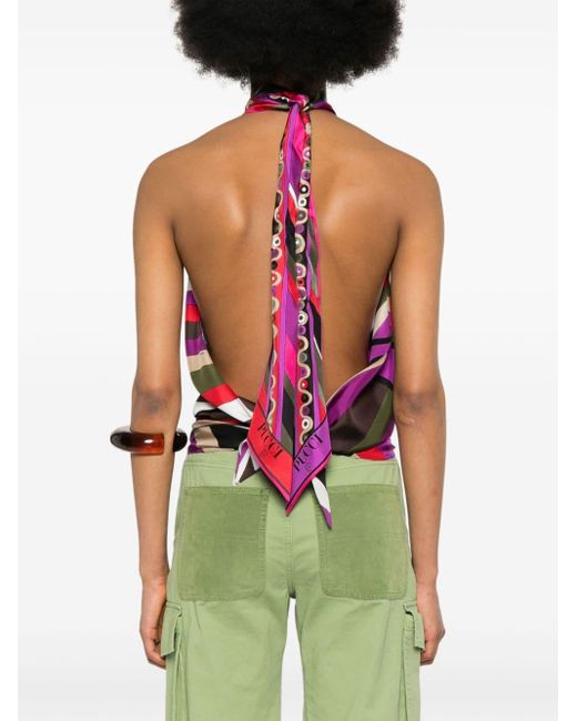Emilio Pucci Pink Printed Silk Halterneck Top