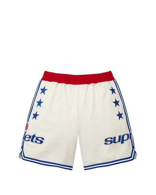 Supreme White X Mitchell & Ness Teams Short De Basket À Étoiles Imprimées for men