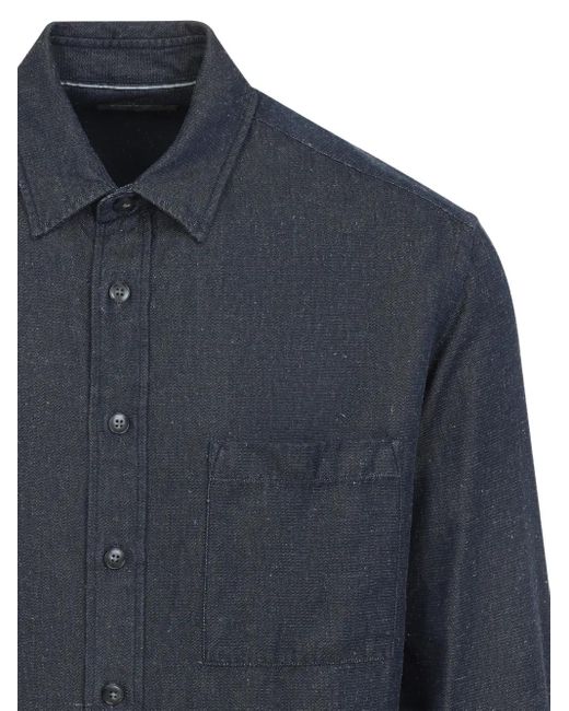 Canali Blue Long-Sleeve Pocket Shirt for men