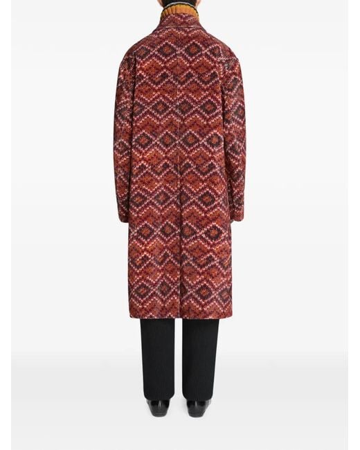 Dries Van Noten Red Printed Corduroy Mac Coat for men
