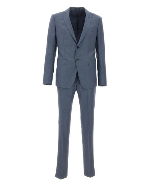 Emporio Armani Blue Two-Button Peaked-Lapels Single-Breasted Suit for men