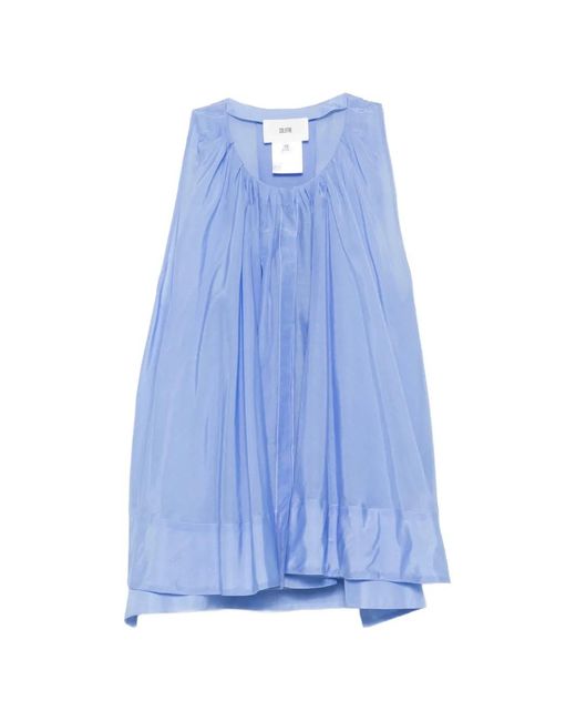 SOLOTRE Blue Ruffled-Trim Blouse