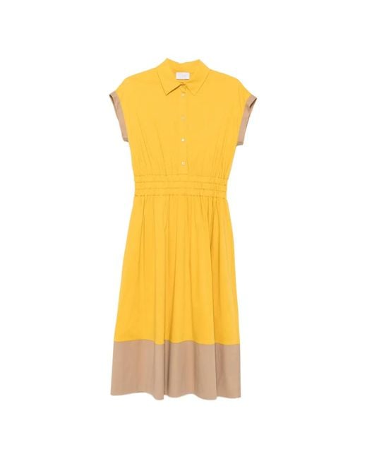 Clips Yellow Two-Tone Smocked-Waist Midi Dress