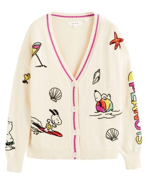 Chinti & Parker Natural Snoopy Summer Intarsia-knit Cardigan