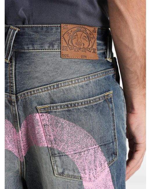 Evisu Blue Daicock-Print Distressed Jeans for men