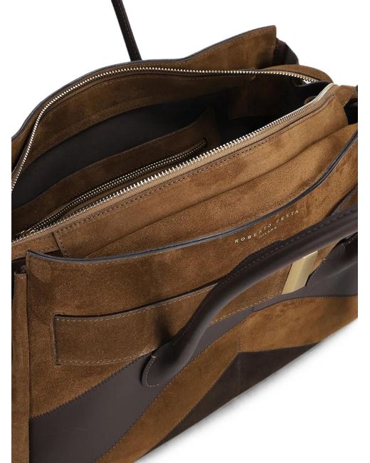 Roberto Festa Brown Esmeria Chevron-Patchwork Tote Bag