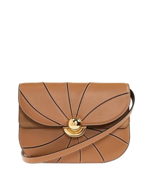 Furla Lock Furla Sfera Topstitch Turn-Lock Small Shoulder Bag in Brown | Lyst