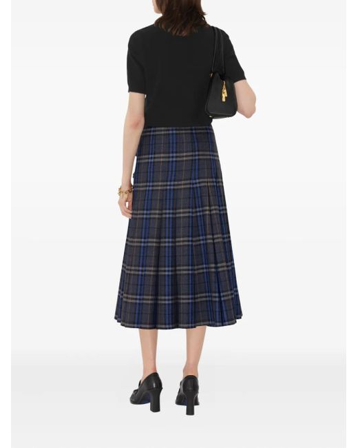 Burberry Geruite Wollen Midi-Kilt in het Blue