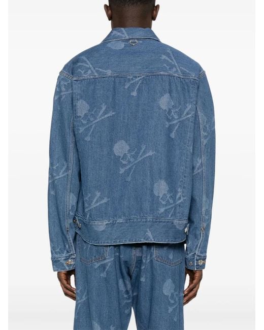 MASTERMIND WORLD Blue Monogram-Pattern Denim Jacket for men