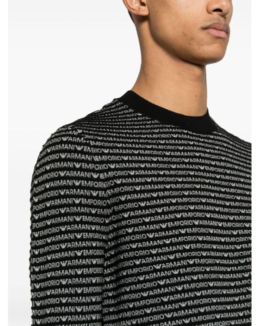 Emporio Armani Gray Intarsia-knit-logo Jumper for men