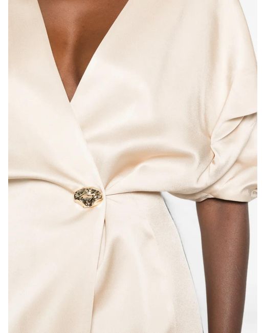 Raquel Diniz Natural Anastasia Button-Detail V-Neck Mini Dress