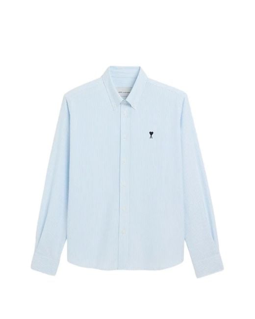 AMI Blue Ami De Coeur Striped Shirt for men