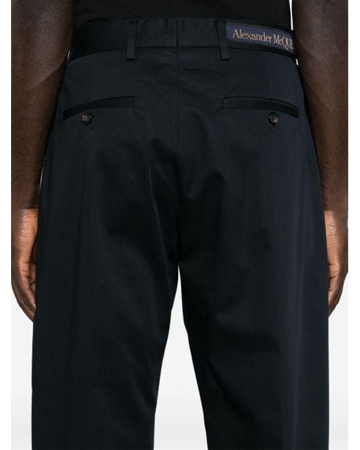 Alexander McQueen Blue Logo-trim Cotton Tailored Trousers for men