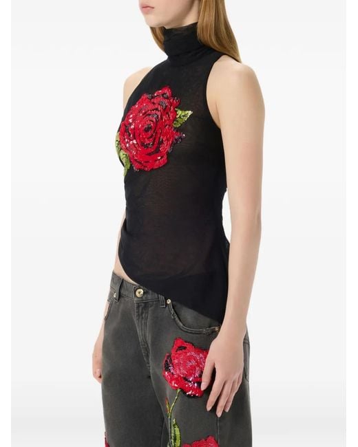 Blumarine Sequin-Embroidered Tulle Top