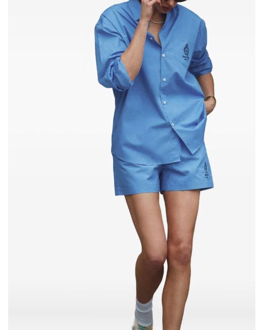 Sporty & Rich Blue Crown Tennis Embroidered-Logo Shorts