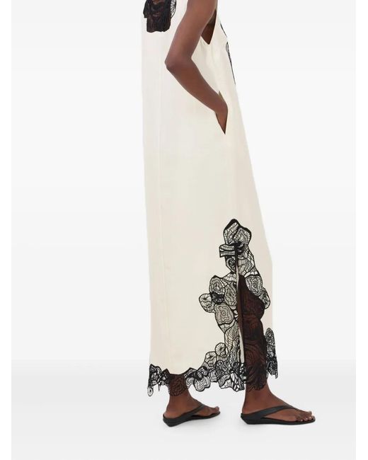 Loulou de Saison White Uma Lace-Trim Silk Midi Dress