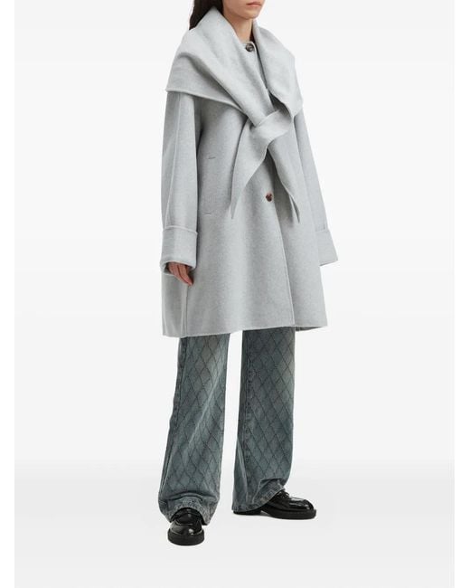 B+ AB Gray Tie-Neck Button Coat