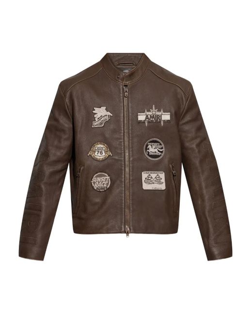 Patch-detail leather jacket Amiri de hombre de color Brown