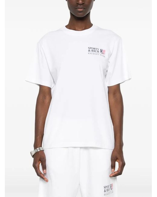Sporty & Rich White Logo-Print T-Shirt