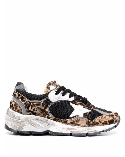 Golden Goose Deluxe Brand Black Running Sole Leopard Pattern Sneakers