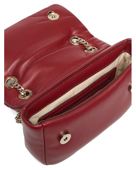 Guess Red Sunetra Padded Logo-Plaque Shoulder Bag