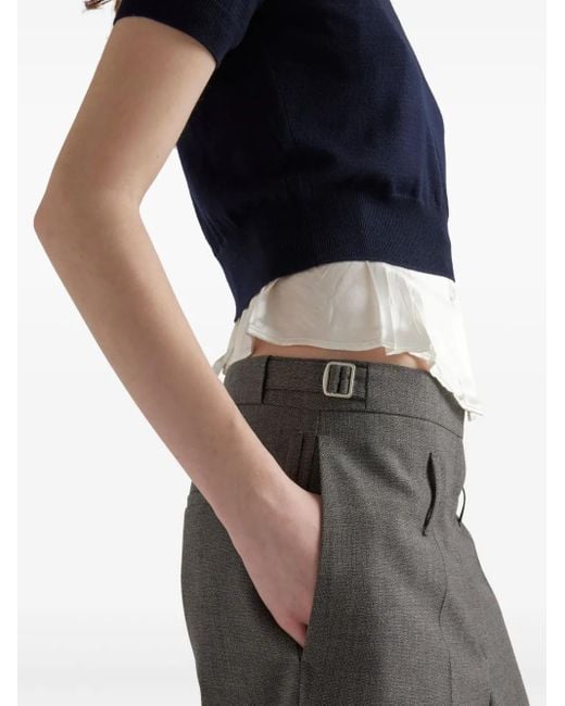 Prada Gray Belted Tailored Trousers